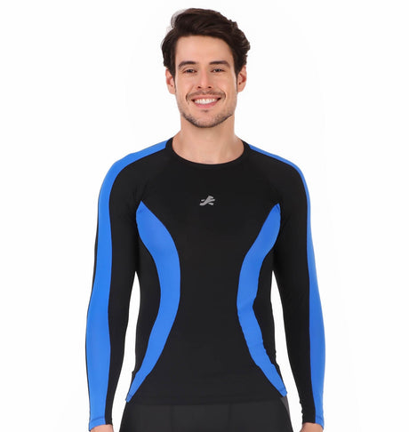 Nylon DC Compression Tshirt Fullsleeves Tights For Men (Black/Royal)