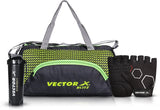 Vector X Blitz Gym Bag Combo for Men ll Gym Bag with Shoe Compartment and, Black Bottle, Black Wristband, Black Gloves ll Gym Bag & Fitness Kit & Gym Bag Combo