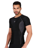 Men's Polyester Compression Tshirt Half Sleeve (Black/Grey)