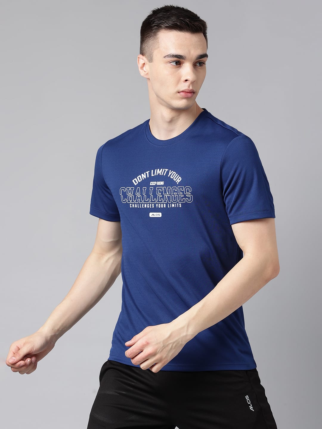 Alcis Men's Printed  Navy Anti-Static Drytech+ Slim-Fit Training T-Shirt