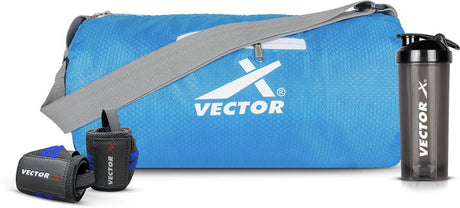 Vector X All in One Multipurpose Gym Bag Kit-Attacker 17 L Gym Sports Duffel Bag + Wrist Strap for Gym & Fitness Wrist Support + Nitro 700 ml Protein Shaker Bottle for Men & Women