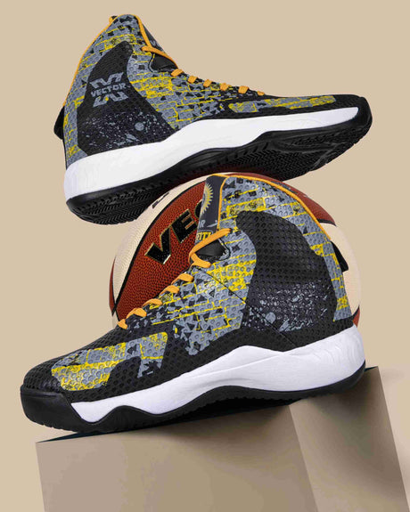 Vector X Graffiti 3D Texture TPU Fusing|Eva Phylon Rubber Sole Stylish & Comfortable High Ankle Court Shoe Best for Squash Table Tennis Volleyball Indoor & Outdoor Sports Lace Up Sneakers for Men