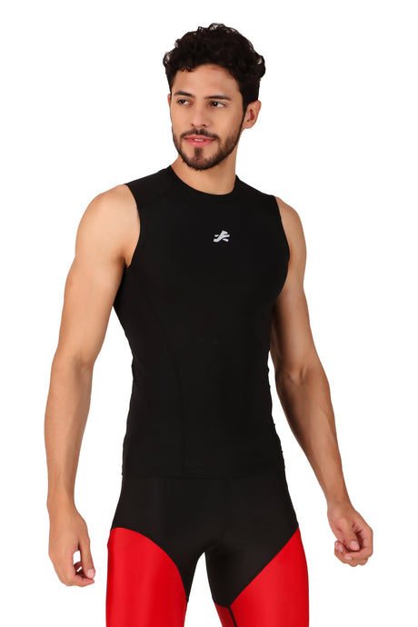 Nylon Compression Tshirt Cutsleeves Tights For Men (Black)