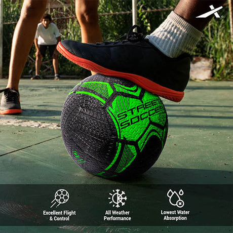 Vector X Street Soccer Rubber Moulded Indoor/Outdoor Water-Resistant Football + Pump with Butyl Bladder, Size 5, Suitable for Match and Training for Adults 15+ Years