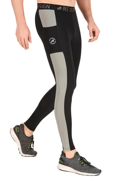 Men's DC Pocket Nylon Compression Pant and Full Tights (Black/Light Grey)