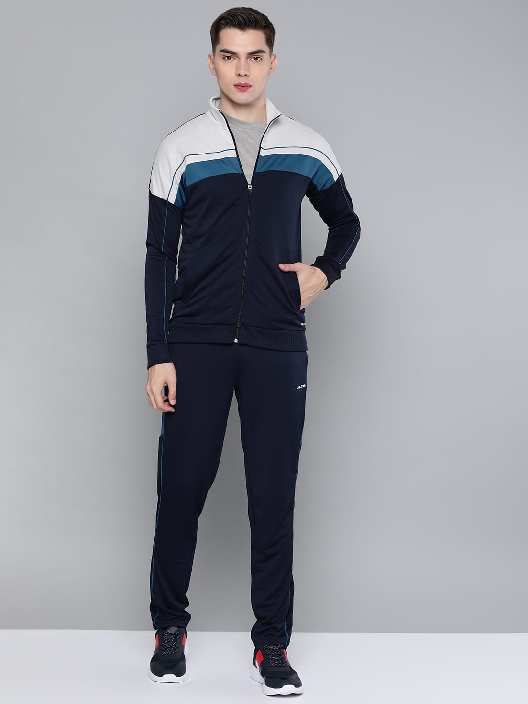 Alcis Men Navy Blue White Colourblocked Track Suit