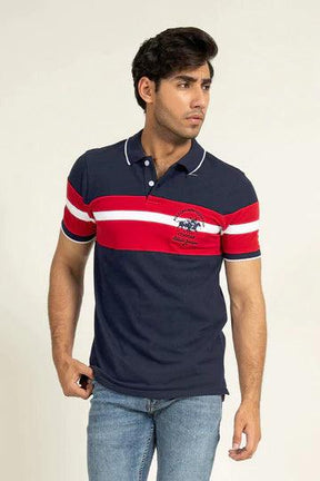 Navy Contrast Panel Polo - KIBI SPORTS