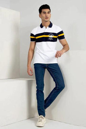 White Color Block Embroidered Polo - KIBI SPORTS
