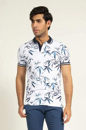 White Contrast Collar Printed Polo - KIBI SPORTS