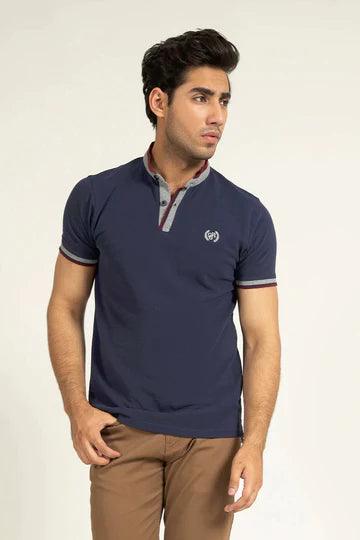 Navy Ban Collar Polo - KIBI SPORTS