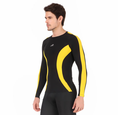 Nylon DC Compression Tshirt Fullsleeves Tights For Men (Black/Yellow)