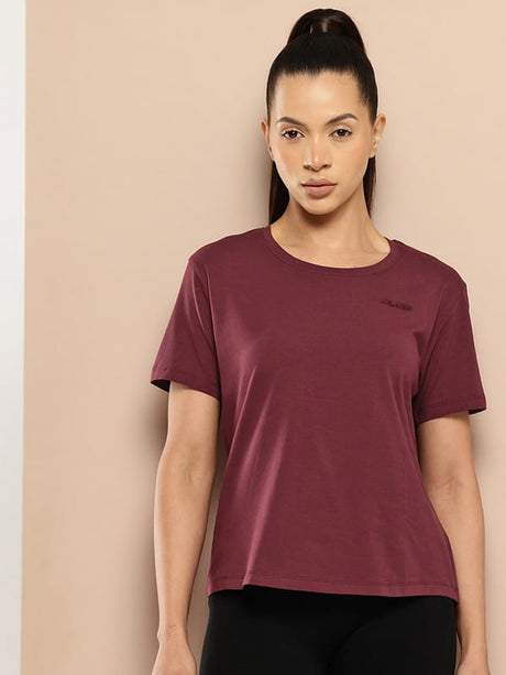Women Cotton Lycra Tee Wine