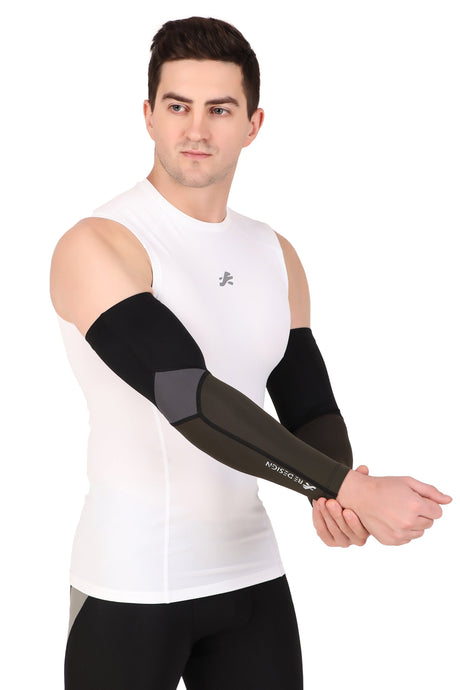 Nylon Compression Arm Sleeves (Black/Dark Grey/Green)