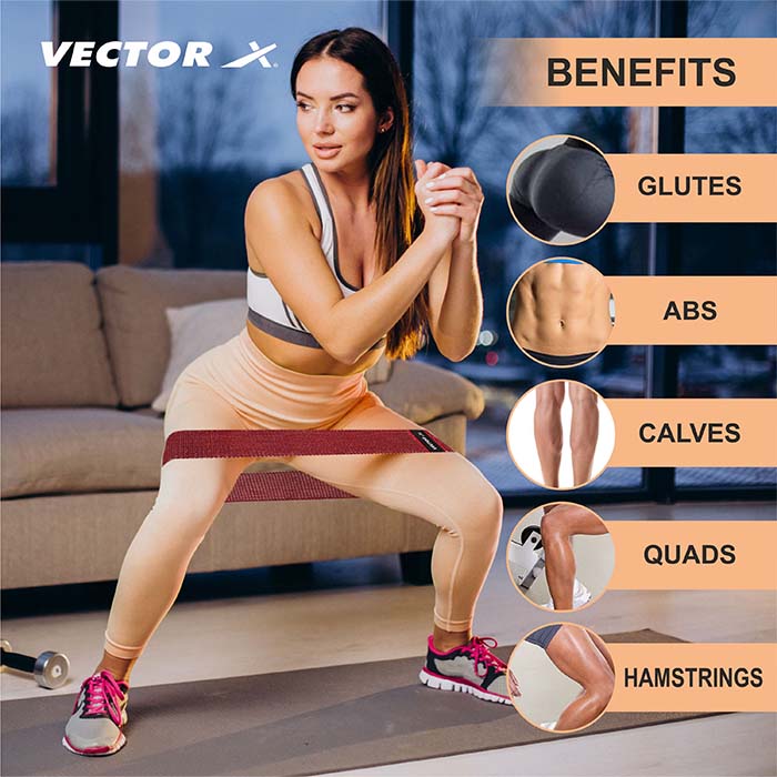 Vector X Fabric Resistance Band -Loop Band for Exercise Hip Band for Hip, Legs, Stretching, Toning Workout. Mini Loop Booty Bands for Glutes, Squats Exercise Usable in-Home & Gym