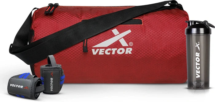 Vector X All in One Multipurpose Gym Bag Kit-Attacker 17 L Gym Sports Duffel Bag + Wrist Strap for Gym & Fitness Wrist Support + Nitro 700 ml Protein Shaker Bottle for Men & Women