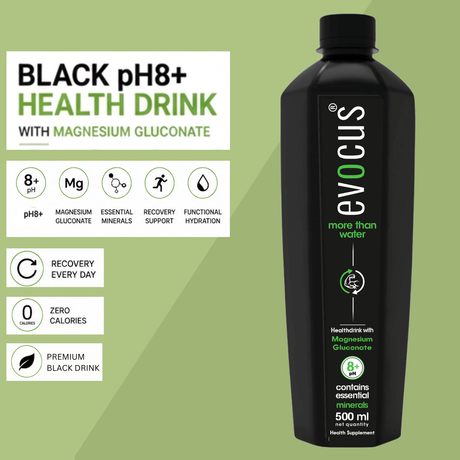 EVOCUS Black Health Drink with Magnesium Gluconate (500ml) Pack of 6 | Drink Evocus