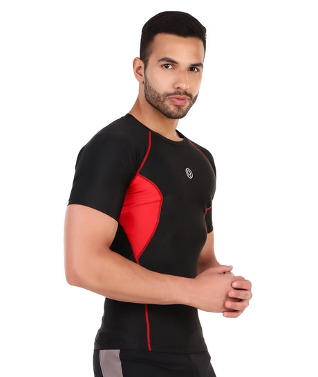 Men's Polyester Compression Tshirt Half Sleeve (Black/Red)