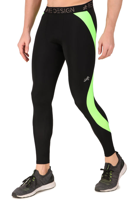 Nylon Compression Pant and Full Tights For Men (BLACK/NEON GREEN)
