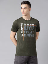Alcis Men's Olive & Black Anti-Static Drytech+ Slim-Fit Training Tee