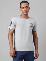 Alcis Men's Printed Grey Anti-Static Drytech+ Slim-Fit Training Tee