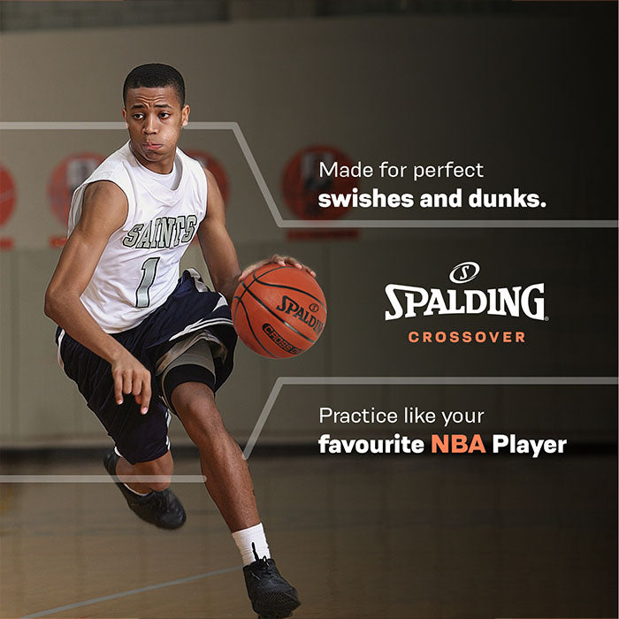 Spalding Crossover Rubber Moulded Indoor/Outdoor Basketball With Rubber Bladder, Brown, Size: 7 (Suitable for Practice/Match/Training) + Free Air Needle