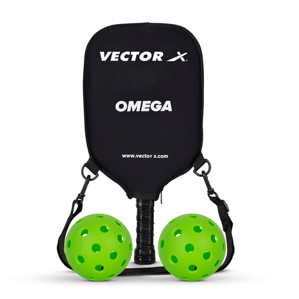 Vector X Omega Pickle Ball Bat Racket Set PP Honeycomb Core Paddle with Premium Grip Low Edge Guard, Durable, Lightweight (1 Racket+ 2 Pickle Ball+Carry Bag)