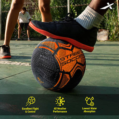 Vector X Street Soccer Rubber Moulded Indoor/Outdoor Water-Resistant Football + Pump with Butyl Bladder, Size 5, Suitable for Match and Training for Adults 15+ Years