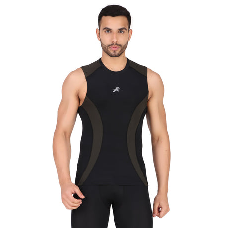 Nylon DC Compression Tshirt Cutsleeves Tights For Men (Black/Green)