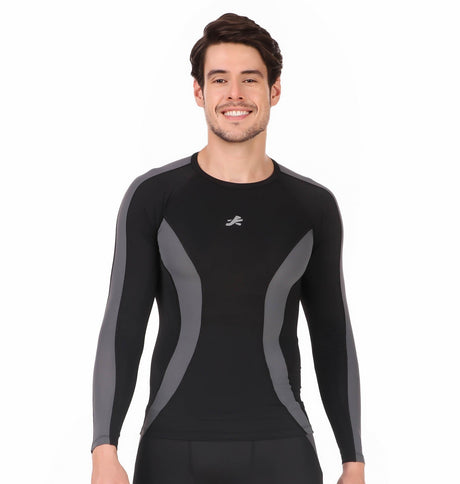 Nylon DC Compression Tshirt Fullsleeves Tights For Men (Black/Dark Grey)