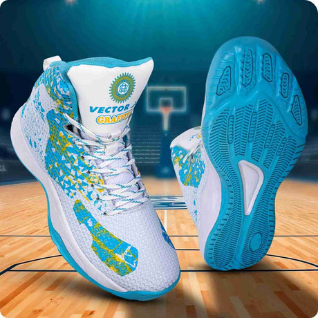 Vector X Graffiti 3D Texture TPU Fusing|Eva Phylon Rubber Sole Stylish & Comfortable High Ankle Court Shoe Best for Squash Table Tennis Volleyball Indoor & Outdoor Sports Lace Up Sneakers for Men