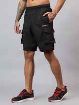 Vector X Solid Men Black Cargo Shorts 2 Side Zipper Pocket Made with Polyester