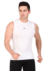 Nylon Compression Tshirt Cutsleeves Tights For Men (White)