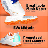 Vector X Swing 2.0 Cricket Shoes for Men & Boys Sports Shoes Lightweight Upper with TPU Fusing, EVA Midsole with Rubber Oustole Cricket Practice/Professional (Whie-Orange)