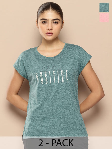 Pack Of 2 Women Yoga Tee Peach & Teal