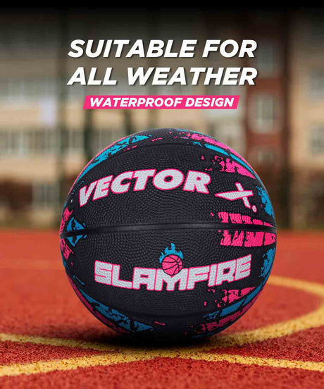 Vector X Slamfire 8 Panel Rubber Moulded Basketball|Size 7 Match Ball|Suitable for Practice Games & Training|Indoor Outdoor|Ideal for Kids, Youth & Adults|Suitable for All Surfaces (Black)
