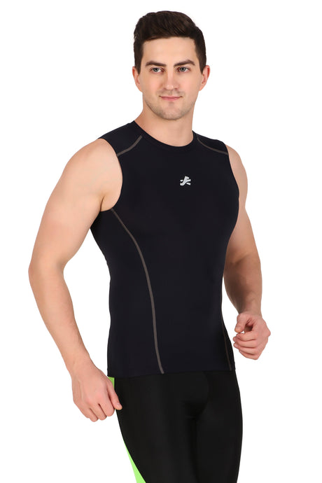 Nylon Compression Tshirt Cutsleeves Tights For Men (Navy Blue)