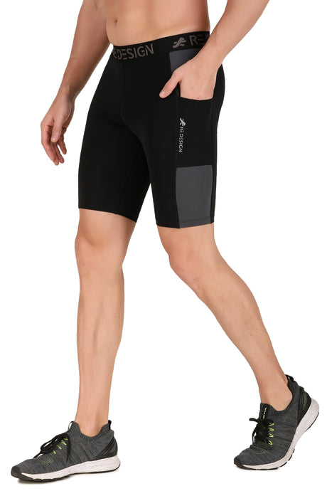 Men's Nylon DC Pocket Compression Shorts and Half Tights (Black/Dark Grey)