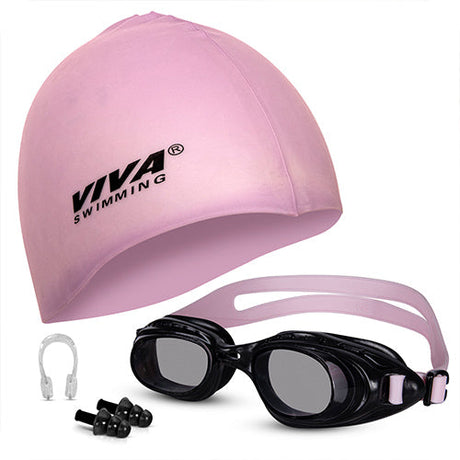 Viva Swimming Combo 614 Senior Kit- Swim Goggles, Caps and Ear plug Combo Set With Case Set- Silicone Non-Slip Material, Anti-Fog, UV Protection For Adults, Boys, Men