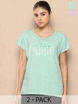 Pack Of 2 Women Yoga Tee Lavender & Sea Green