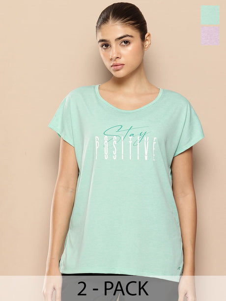 Pack Of 2 Women Yoga Tee Lavender & Sea Green