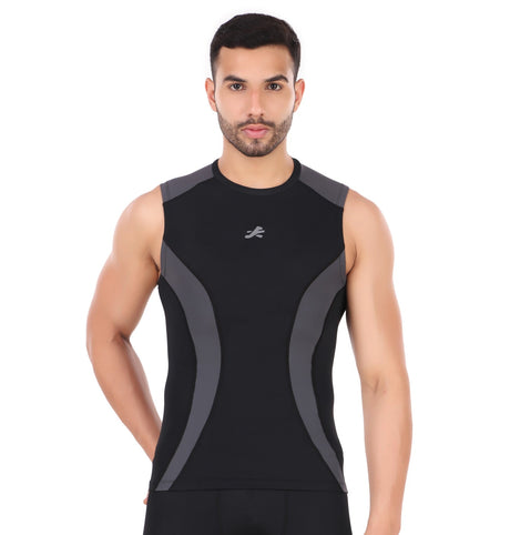 Nylon DC Compression Tshirt Cutsleeves Tights For Men (Black/D.Grey)