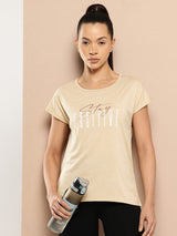 Alcis Women Beige Yoga Tee with Back Mesh Panel