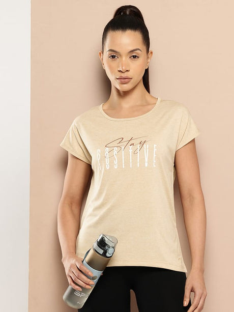 Alcis Women Beige Yoga Tee with Back Mesh Panel