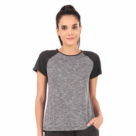 Performance Raglan Sleeves Tshirt For Women (Black Melange)