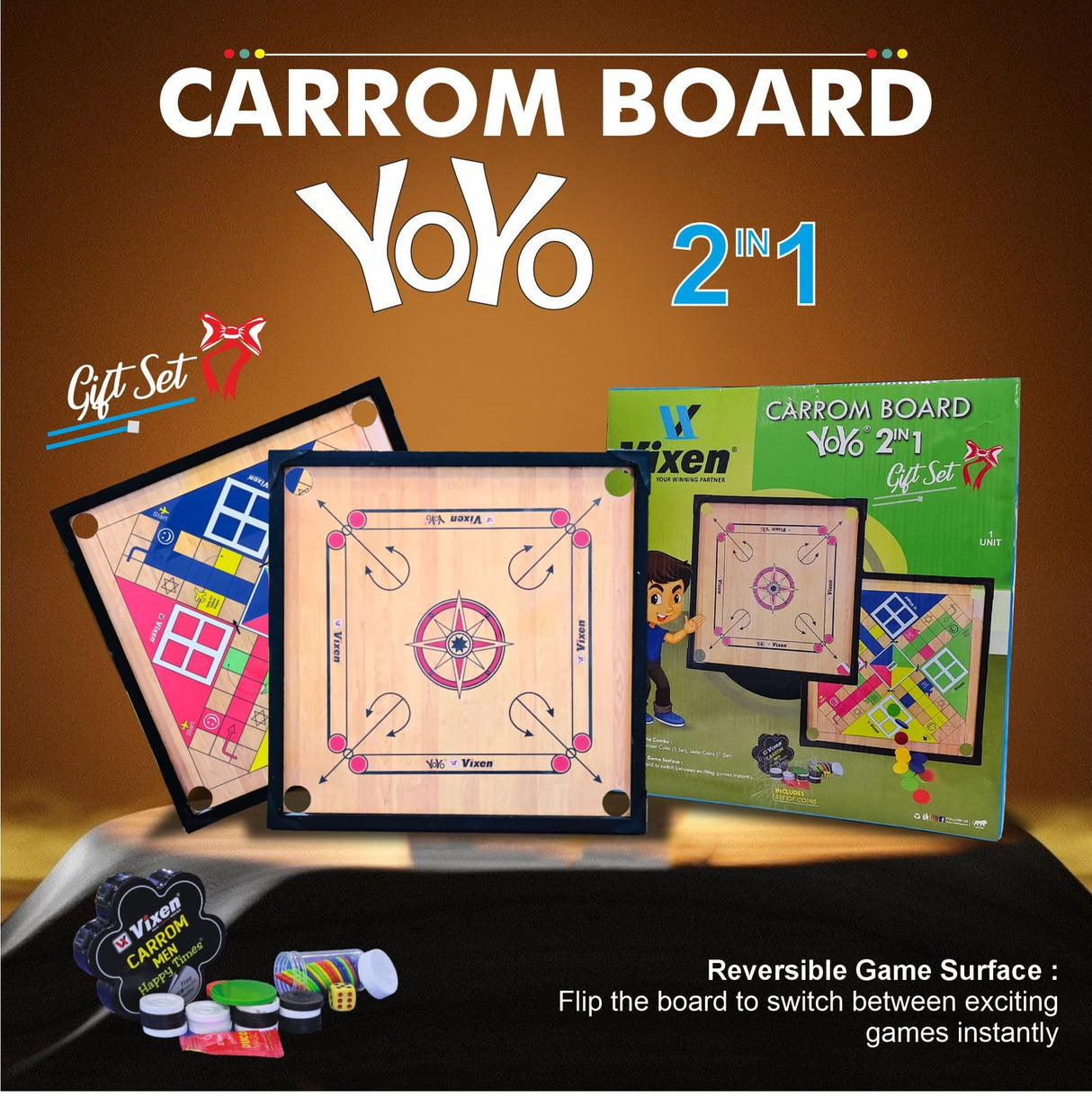 VIXEN CARROM BOARD YOYO 2 IN1