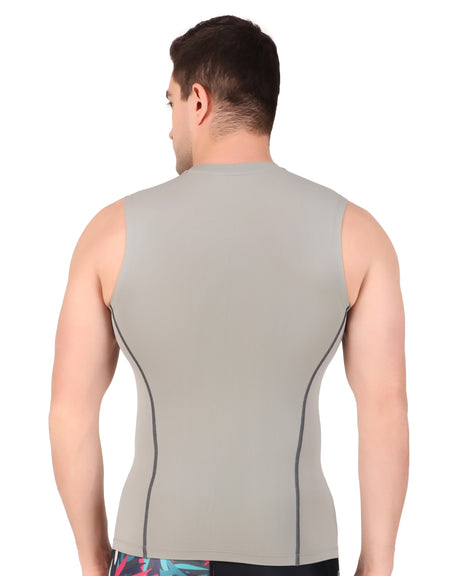 Nylon Compression Tshirt Cutsleeves Tights For Men (Light Grey)