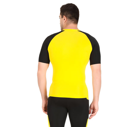 Men's Nylon Compression Tshirt Half Sleeve Tights (Yellow/Black)