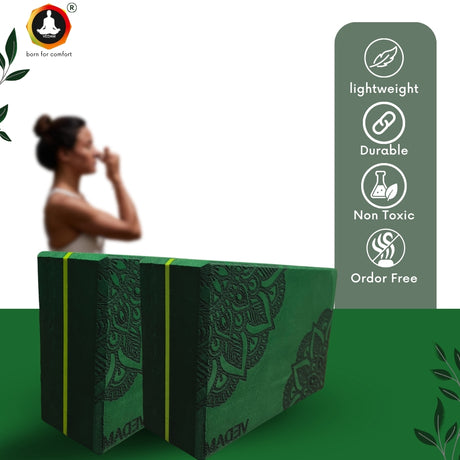 Vedam Yoga Block Set of 2 (Bottel Green) mandala | Industrial