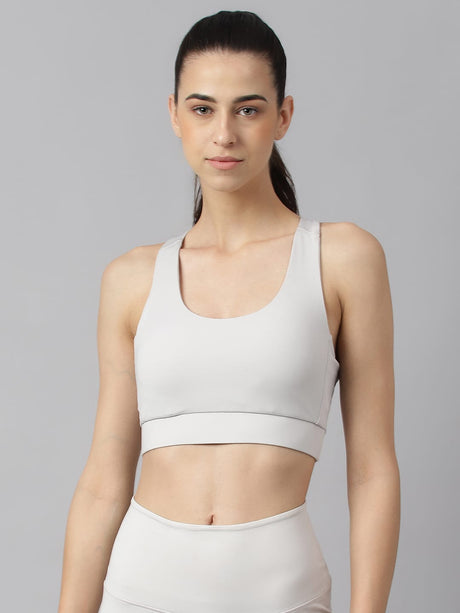 Alcis Women Light Grey Anti-Static Slim-Fit Low-Impact Sports Bra