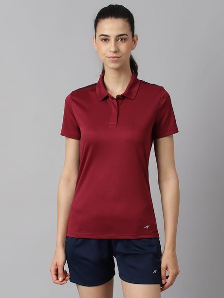 Alcis Women Red Plum Anti-Static Soft-Touch Slim-Fit Training Polo Wonder T-Shirt